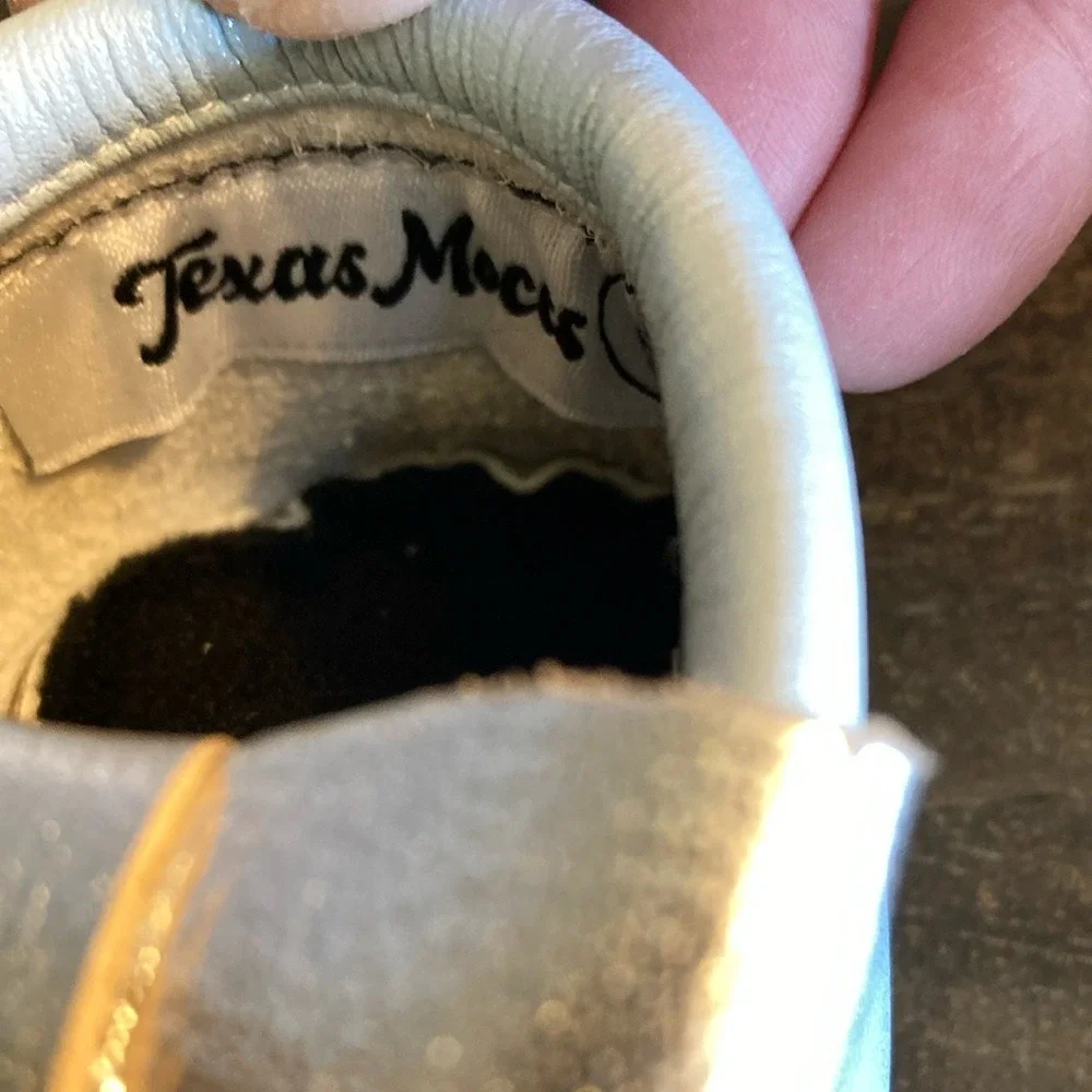 Texas Moccs‎ Girls Princess Slip on Moccasins Blue Silver Bows Size 5 New